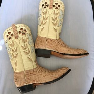 Women's Cuadra Cowboy Crocodile Leather Boots Hueso  7 1/2